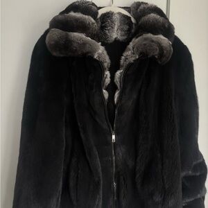 Luxurious Black mink with chinchilla hood